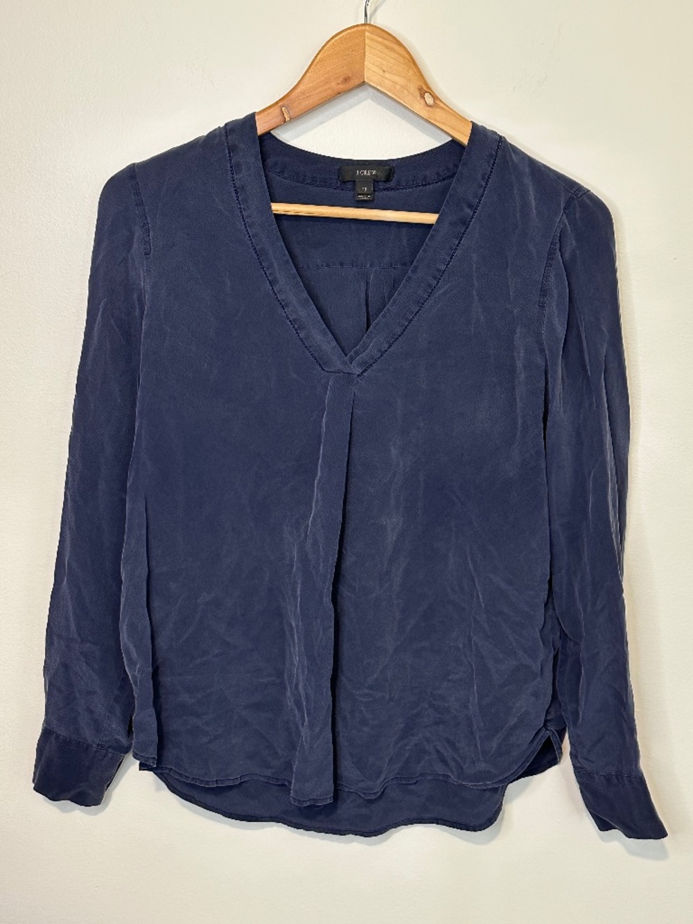 J Crew 100% Silk Navy Blouse Size 10